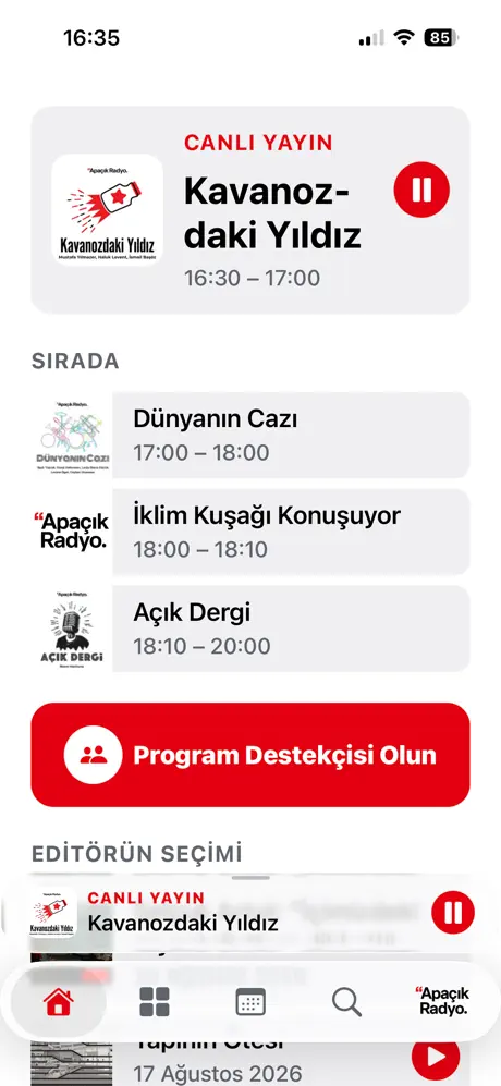 Apa&ccedil;ık Radyo iOS uygulaması ekran g&ouml;r&uuml;nt&uuml;s&uuml; 2
