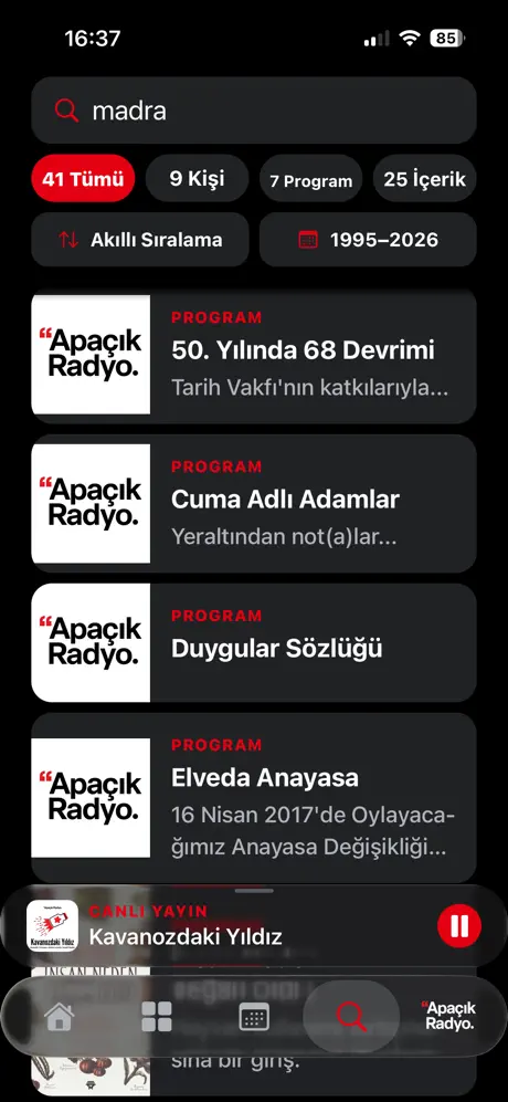 Apa&ccedil;ık Radyo iOS uygulaması ekran g&ouml;r&uuml;nt&uuml;s&uuml; 3