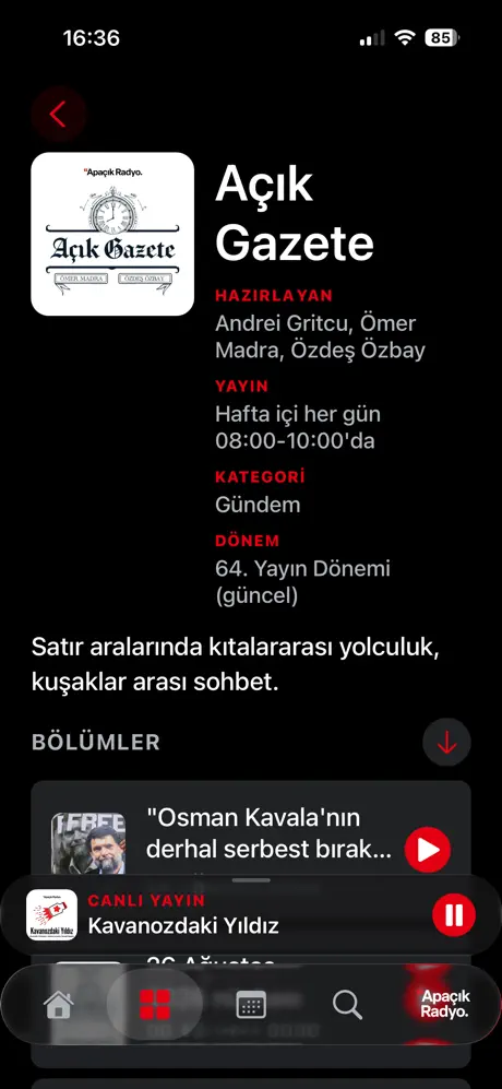 Apa&ccedil;ık Radyo iOS uygulaması ekran g&ouml;r&uuml;nt&uuml;s&uuml; 4